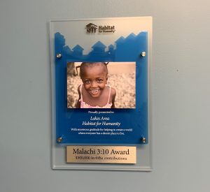 Lakes Area Habitat for Humanity Receives Malachi 3:10 Award